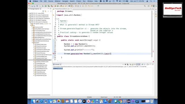 # 185 Generate method in Stream api | generate() | Java Streams Tutorial | Streams|java 8|RedSysTec смотреть онлайн