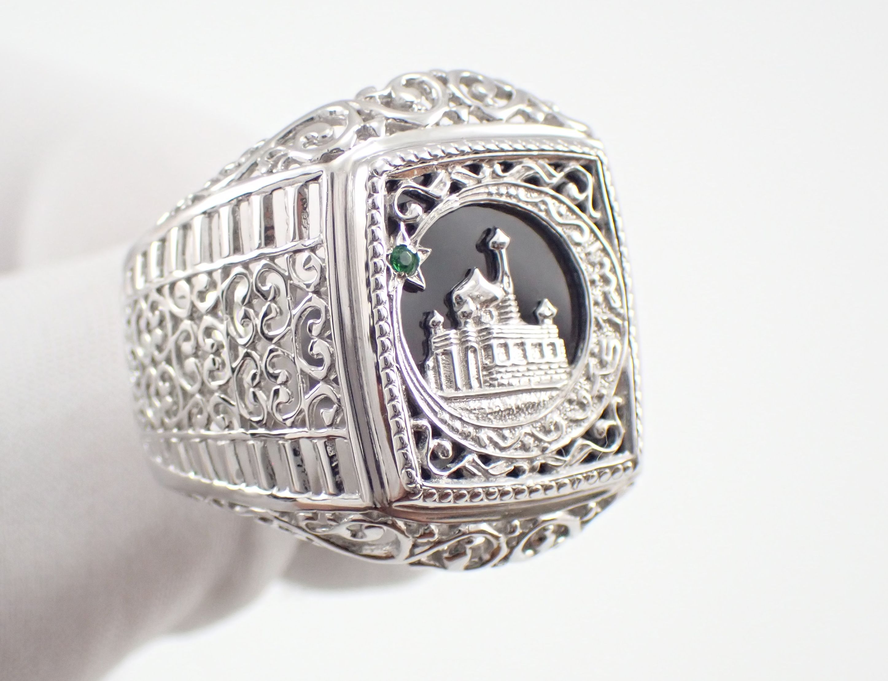 Печатка Мужская Мусульманская с черным фианитом, Артикул КМ-137_7_с, серебро 925 пробы смотреть онлайн