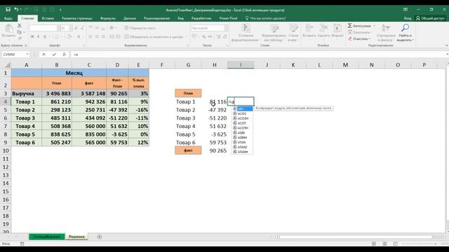 Анализ "План-Факт" (факторный анализ выручки через каскадную диаграмму "Водопад) смотреть онлайн