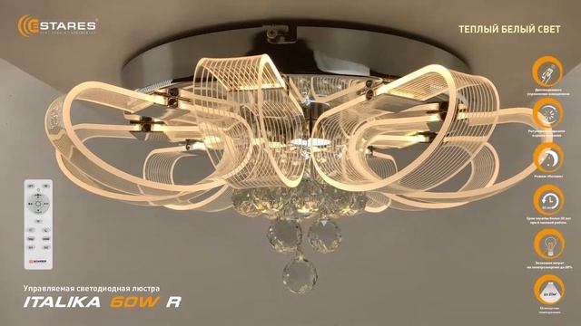 ITALIKA 60W потолочная светодиодная люстра с пультом от Estares до 20 кв.м. смотреть онлайн