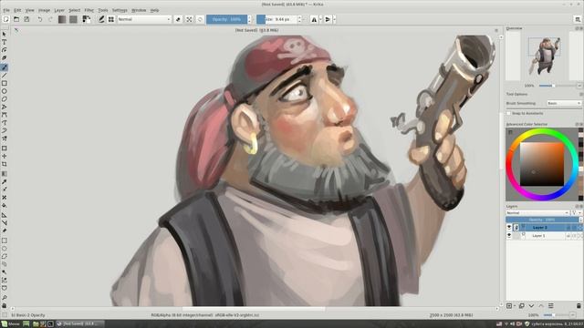 Pirate character design. Quick color sketch with Krita. смотреть онлайн