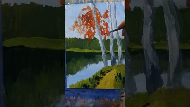 Рисуем березки гуашью. Пейзаж родной земли пошагово. ИЗО онлайн смотреть онлайн