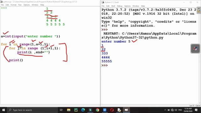 Print Numbers in Right angle Triangle- Python Patterns смотреть онлайн