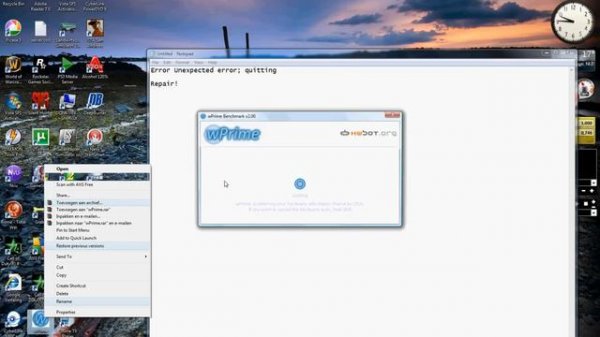 wPrime Error Unexpected error; quitting Repair