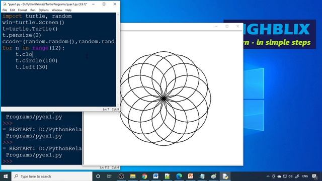Python Turtle Graphics Program Example 3 | Circle Arcs Random color fillcolor | #highblix смотреть онлайн