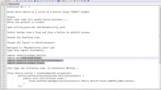 Practical No : 1 Print Hello World on a click of a button using "TOAST" widget. смотреть онлайн