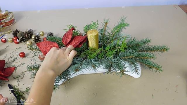 DIY How To Make Centerpiece Out Of Conifer Branches, Pine Cones (ENG Subtitles) - Speed Up #550