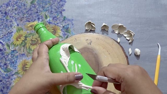 Plumeria / Champa Flower On Bottle | Bottle Art With Clay | Sikha Crafts