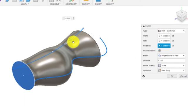 FUSION 360 Tutorial. SWEEP Feature (Part 2) | How to use GUIDE rails and TWIST!!! смотреть онлайн