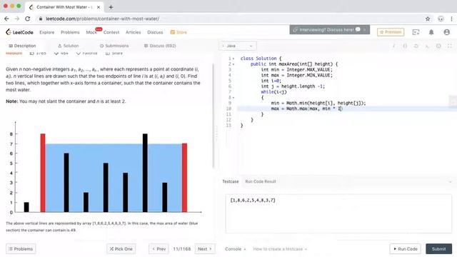 LeetCode - 11 Container With Most Water - Java смотреть онлайн