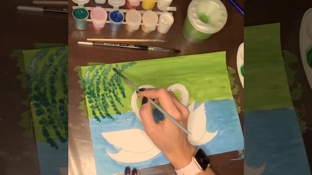 Рисуем лебедей гуашью. смотреть онлайн