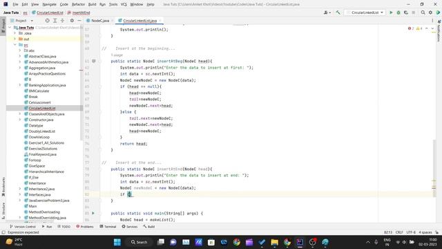 Insert at the end of the circullar linked list in Java смотреть онлайн