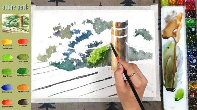 Basic Landscape Watercolor - at the park (sketch & color mixing) NAMIL ART смотреть онлайн