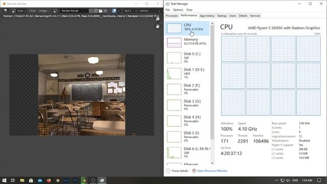 AMD Ryzen 5 5600g + Vega 7, RAM 16 GB Blender 3D Benchmark Ruang Sekolah Rendering смотреть онлайн