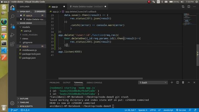 Node js tutorial in Hindi #32 Delete post API | mongodb | express js смотреть онлайн