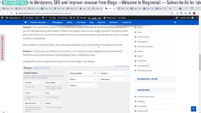 How to fix widgets error in Wordpress 5.8/5.9 Update | वर्डप्रेस में Widget error कैसे ठीक करे смотреть онлайн