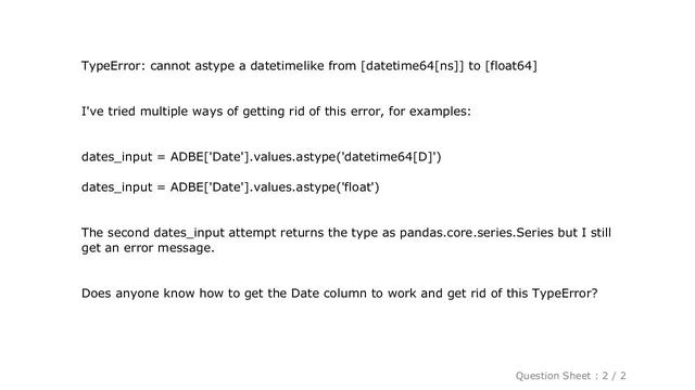 Pandas : Pandas DataFrame - 'cannot astype a datetimelike from [datetime64[ns]] to [float64]' when смотреть онлайн