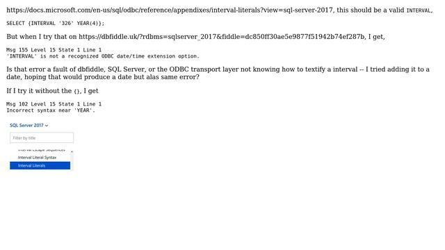 'INTERVAL' is not a recognized ODBC date/time extension option смотреть онлайн