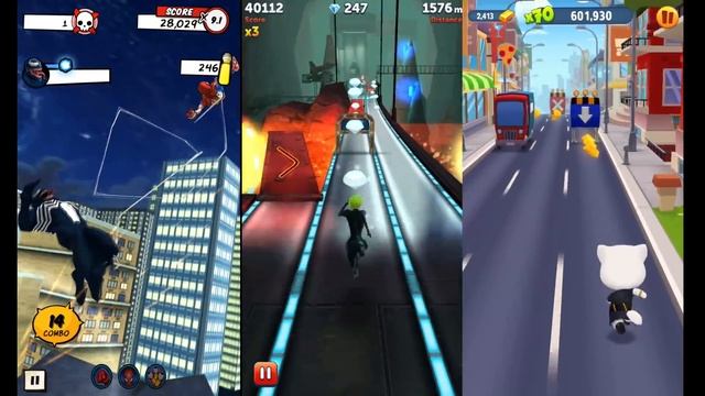 Talking Tom Gold Run vs Agent Dash vs Spider Man Unlimited - Running Games смотреть онлайн