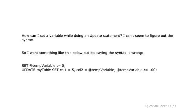 MySQL : MySql How to set a local variable in an update statement (Syntax?) смотреть онлайн