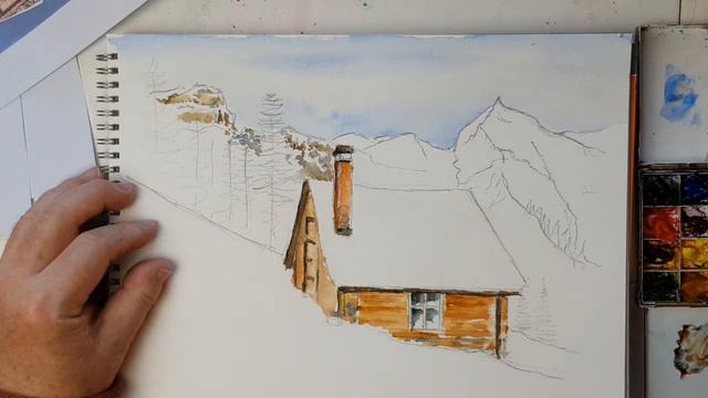 Cabin in the Snow Watercolour by Paul Fisher смотреть онлайн