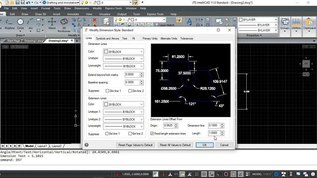 How to fix the extension line length in JTS IntelliCAD 11 смотреть онлайн