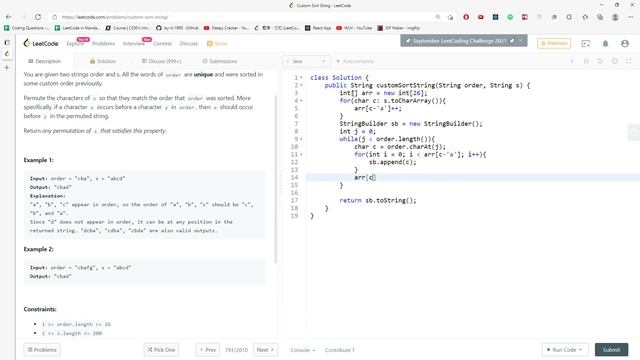 LeetCode 791 | Custom Sort String | String | Sorting | Java смотреть онлайн