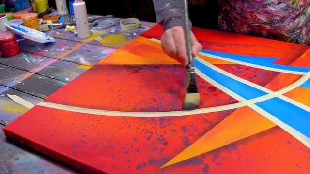 ABSTRACT ART PAINTING Demo With Acrylic Paint And Masking Tape | Deltax