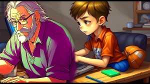 Мультфильм созданный Искусственным Интеллектом: Мальчик Максим и сломанный ноутбук.