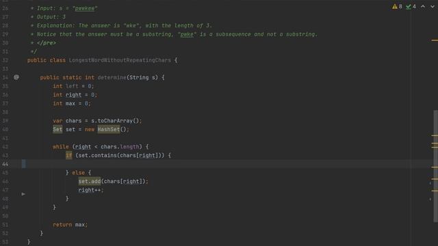 Поиск в строке наиболее длинной подстроки без повторений (leetcode) смотреть онлайн