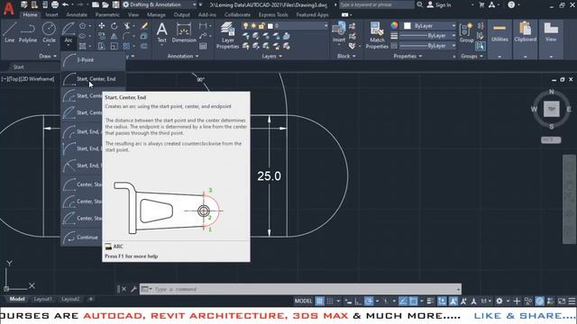 #7. HOW TO USE ARC COMMAND IN AUTO-CAD 2021? || AUTO-CAD_2021 TUTORIAL IN HINDI || смотреть онлайн