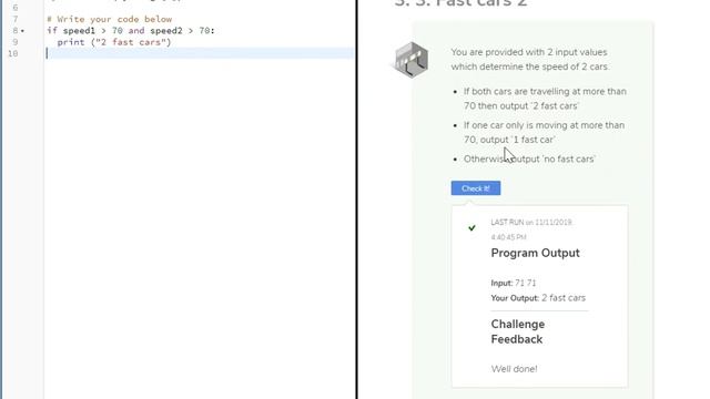 IT-140 Introduction to Python Codio Chalenge 3. 3. Fast cars 2 смотреть онлайн