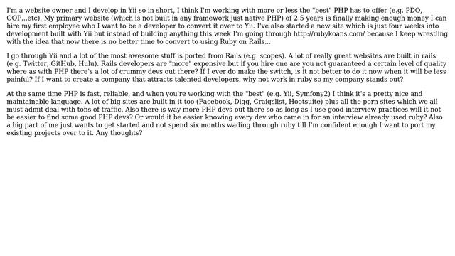 One man company looking to expand already built in PHP. Is now the time to switch to Ruby? смотреть онлайн