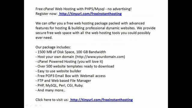 Free webhosting-PHP, MySQL, FTP, cPanel, Free sub Domain Name смотреть онлайн