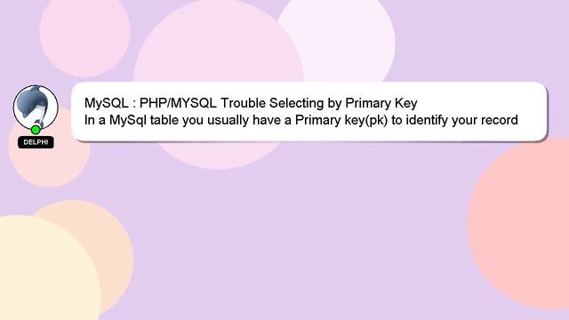 MySQL : PHP/MYSQL Trouble Selecting by Primary Key смотреть онлайн