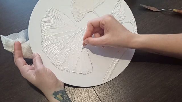 Картина текстурной пастой/ Листья Гинкго Билоба/ Painting With Texture Paste/ Ginkgo Biloba Leaves