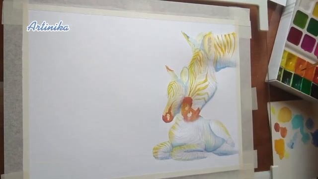 Рисем зебр акварелью/Нарисовать зебру акварелью/Акварель/Акварель для новичков/Рисовать животных смотреть онлайн