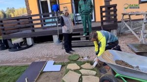 Делаем пошаговую дорожку на участке, уложили рулонный газон. Какое использовать удобрение.