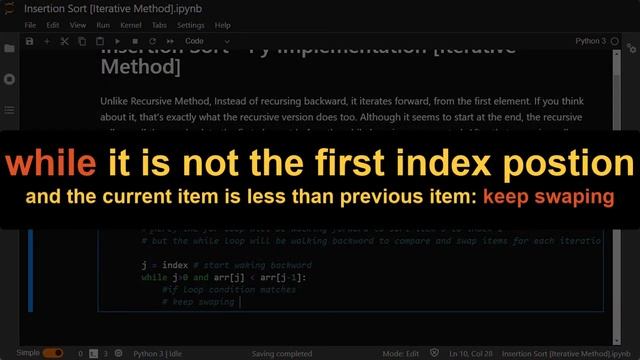 Insertion Sort - Python Implementation [Iterative Method] смотреть онлайн