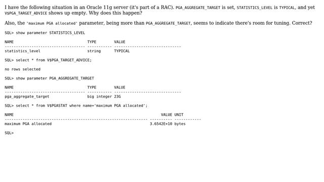 Databases: Oracle 11g PGA advice view is empty when it shouldn't смотреть онлайн