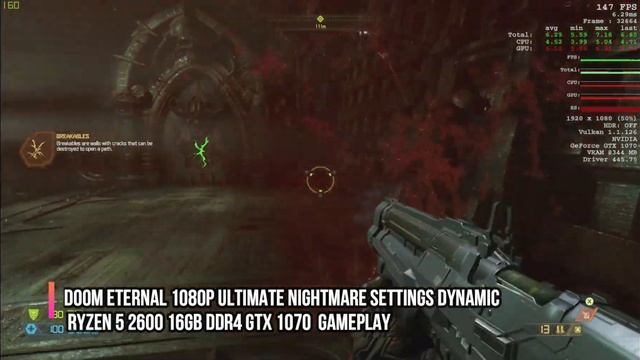 DOOM Eternal Ultimate Nightmare Settings Dynamic Ryzen 5 2600 GTX 1070 720p 900p 1080p 1440p 4k смотреть онлайн