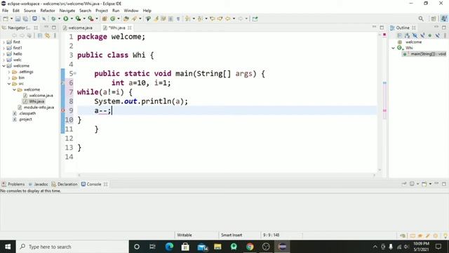 Eclipse:- While Loop example in Java смотреть онлайн