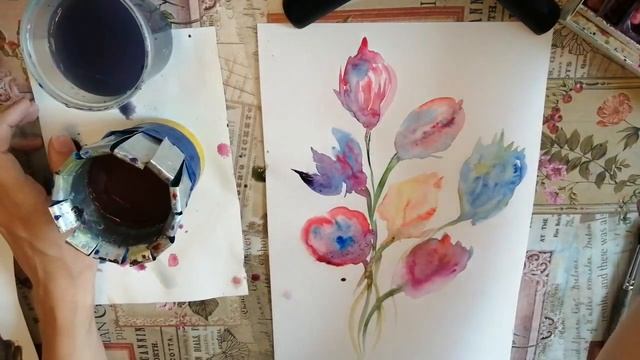 Живописный букет цветов. Акварель. ?️?????#Рисование_для_всех, #DrawingForYou. смотреть онлайн