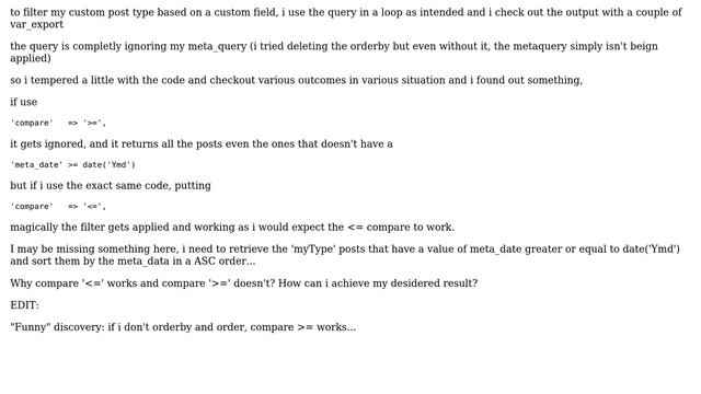 Wordpress: meta_query compare ＞= not working but ＜= working? смотреть онлайн