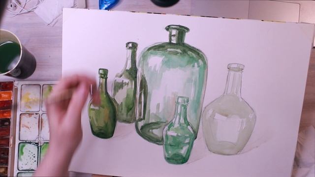 Зелёные бутылки акварелью / Speed Paint смотреть онлайн