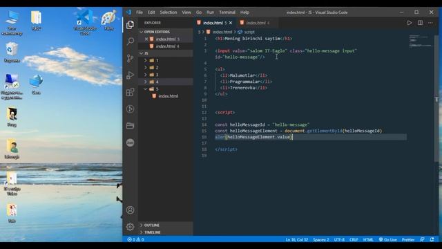 05 JavaScript JS no'ldan getElementById haqida malumot смотреть онлайн