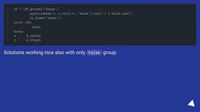 Pandas groupby get filtered sum over total sum смотреть онлайн