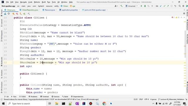 Part-40 How to use Hibernate Validator Extension to validate Entities in Qaurkus in Hindi смотреть онлайн