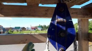 Подъём блоков на второй этаж. Как поднять блок на 2 этаж. Полиспаст. Дом из газобетона. Строю сам.