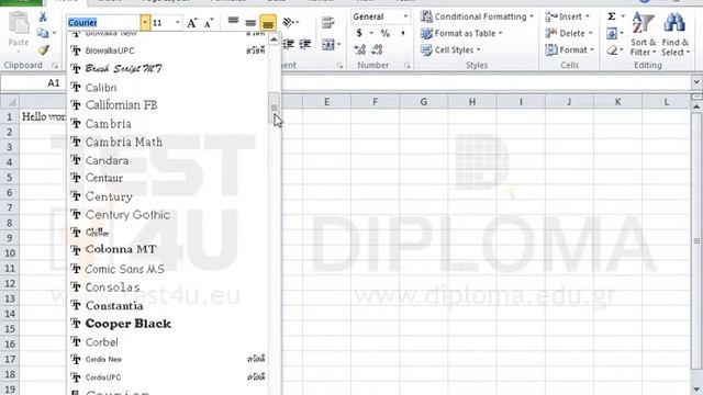 Change the font into Arial at the cell A1 of the active worksheet. смотреть онлайн